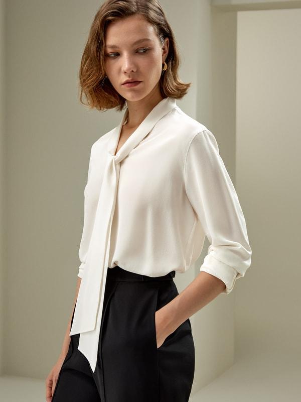 LILYSILK Womens Button Up Shirt Silk - Black Mulberry Silk - Versatile Deep V-Neck Tops S Product Image