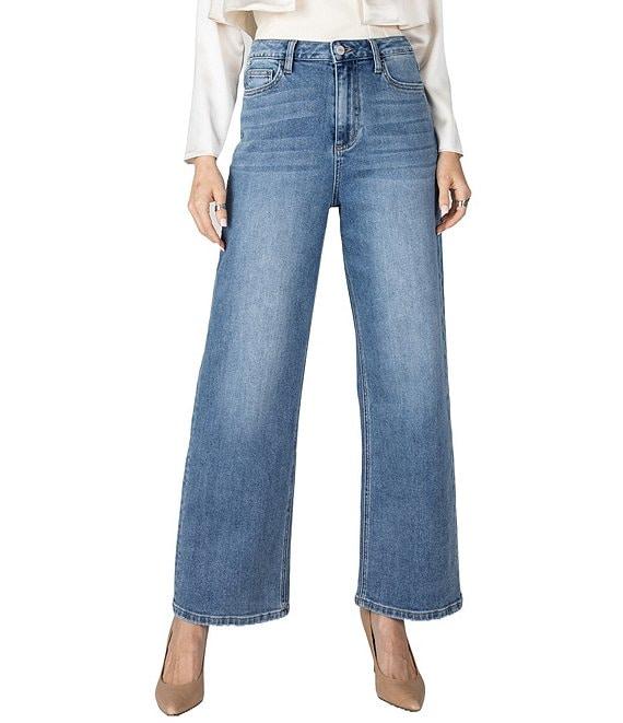 Ceros Jeans Super High Rise Zip/Button-Front Closure Wide Leg Jeans Product Image