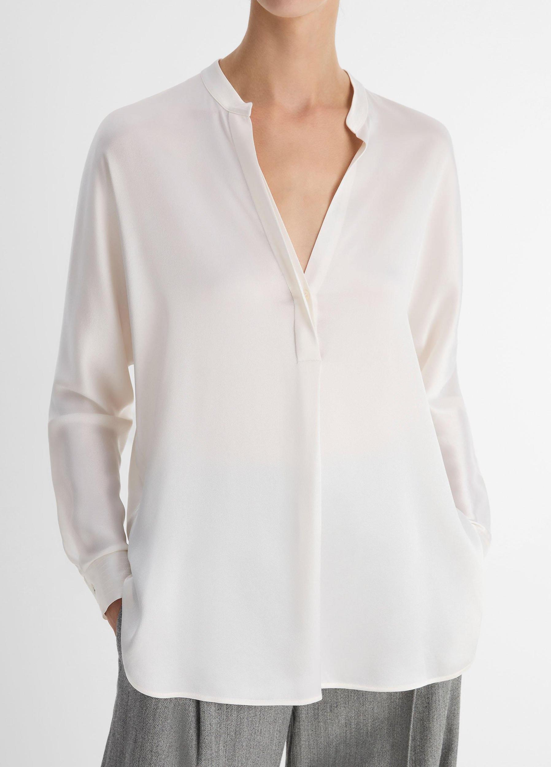 Silk Satin Band-Collar Blouse Product Image