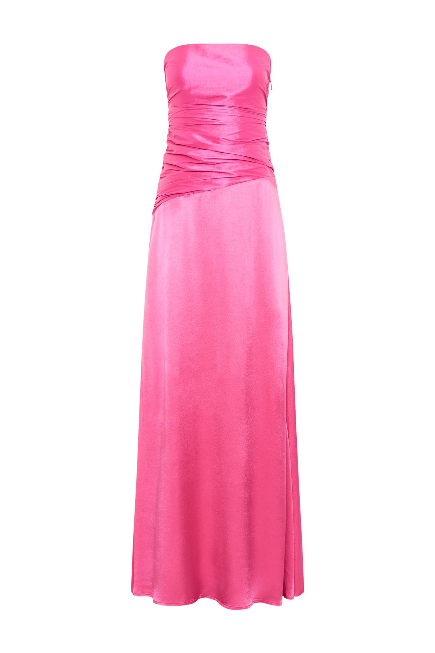 Serena Strapless Taffeta Maxi Dress - Crimson Pink Product Image