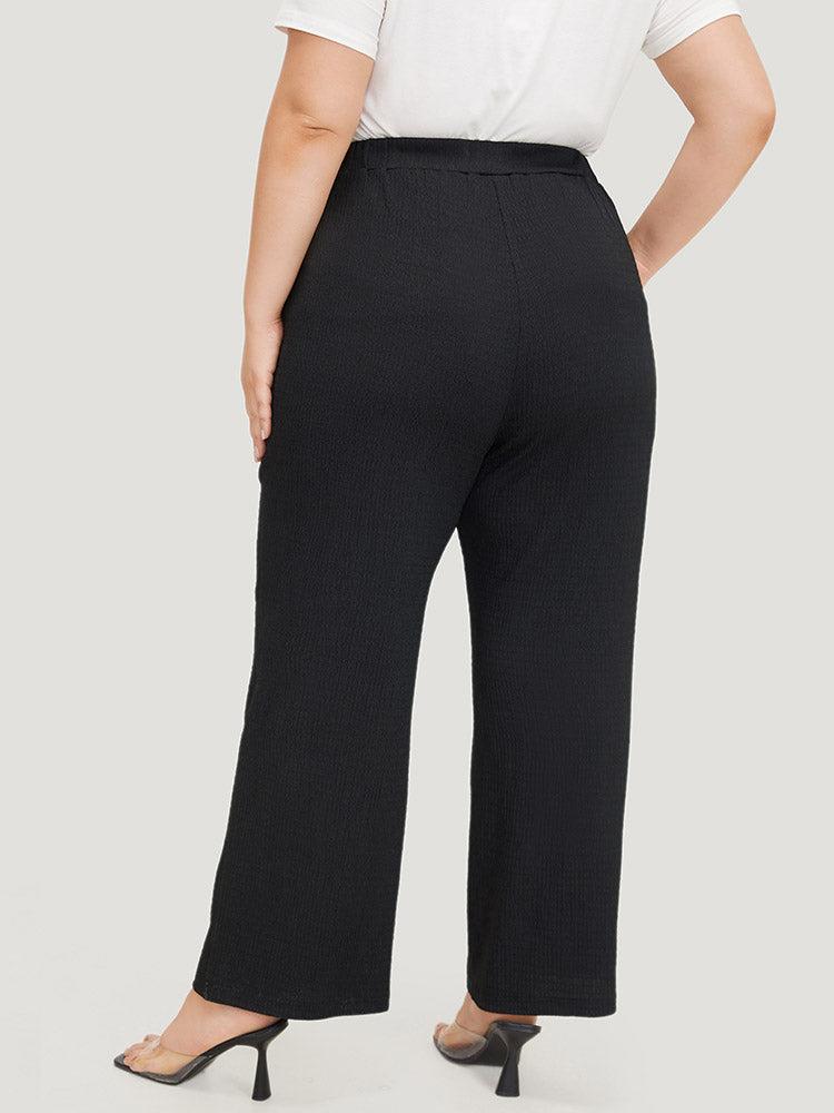 Solid Pocket High Rise Elastic Waist Pants Female Product Image