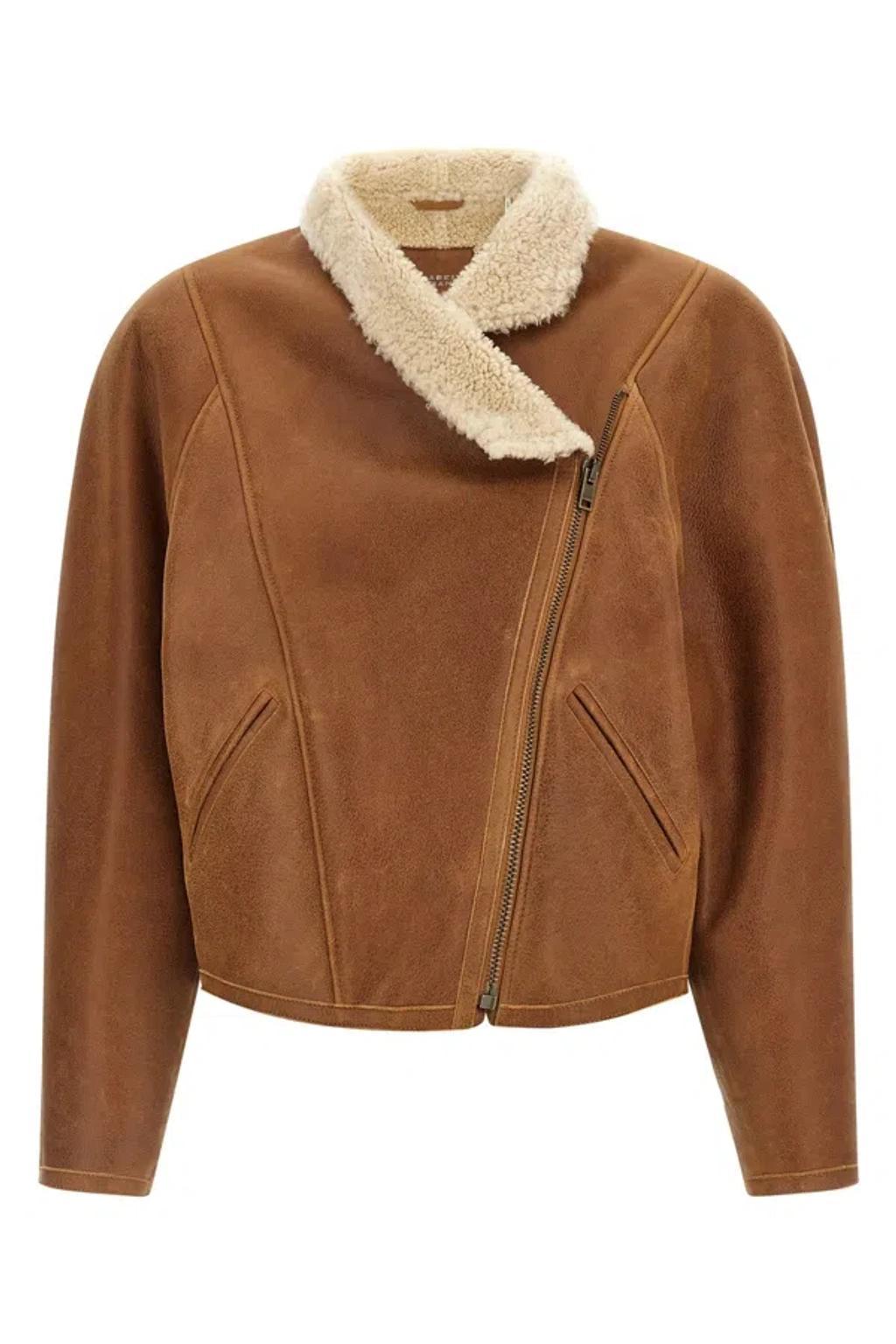 ISABEL MARANT Cropped Jacket In Smooth Lambskin In Brown Product Image