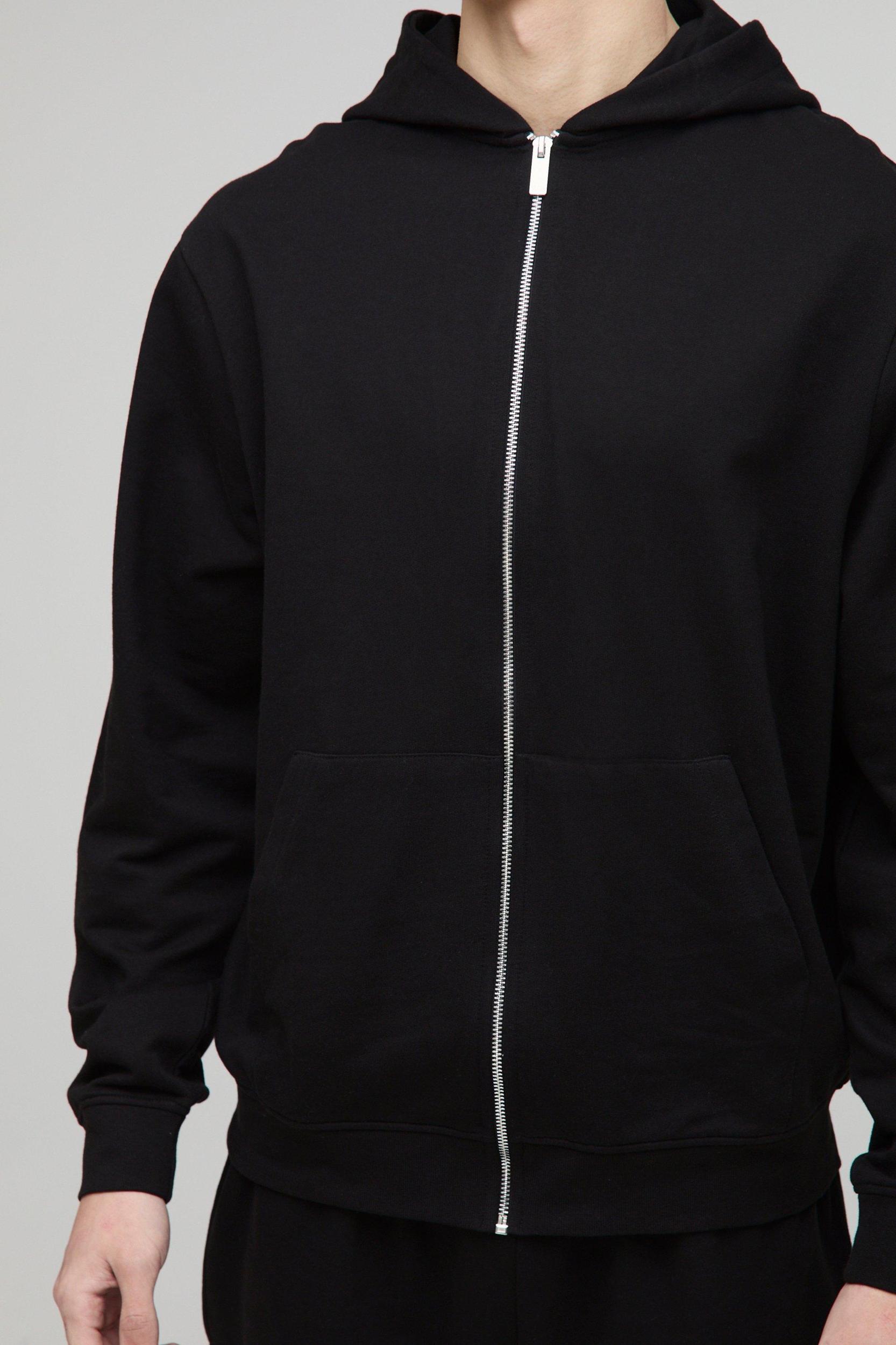 Tall 260GSM Loopback Regular Fit Basic Zip Through Hoodie | boohooMAN USA Product Image