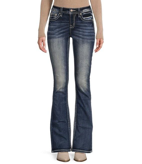 Miss Me Zig Zag Embellished Flap Pocket Design Bootcut Jeans Product Image