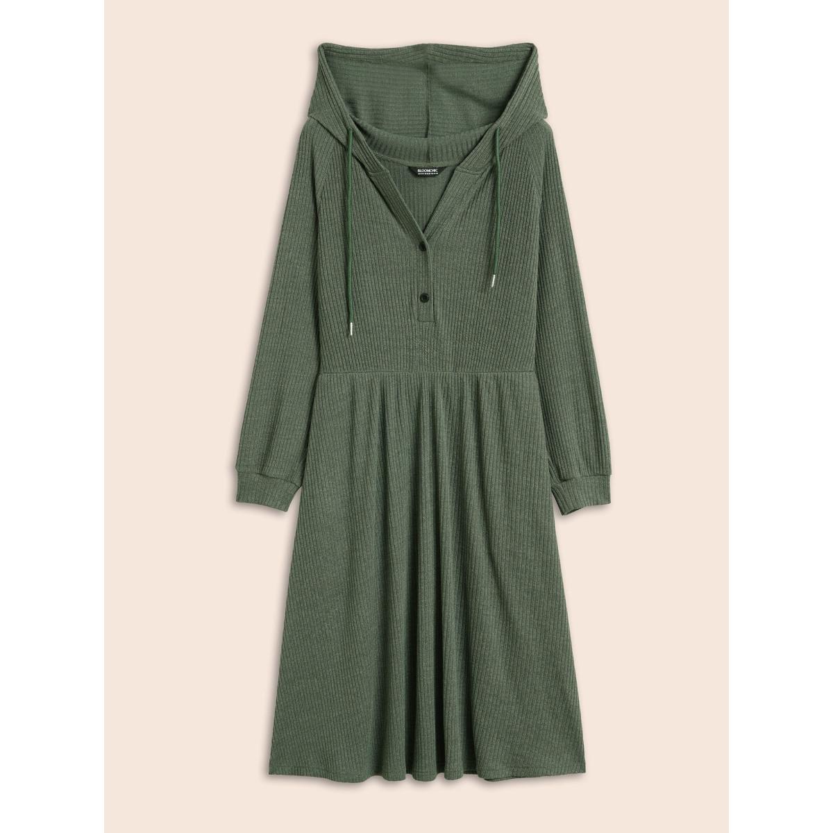 Plus Size Texture Drawstring Hooded Pocket Dress DarkSlateGray Women Casual Texture Hooded Long Sleeve Curvy BloomChic 10/M Product Image