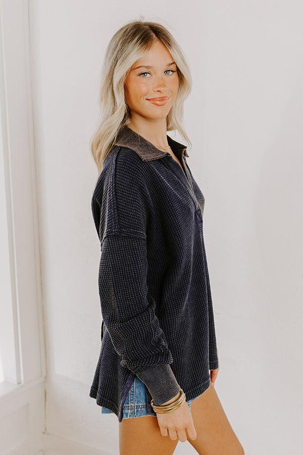 Cozy Cues Waffle Knit Top in Navy Product Image
