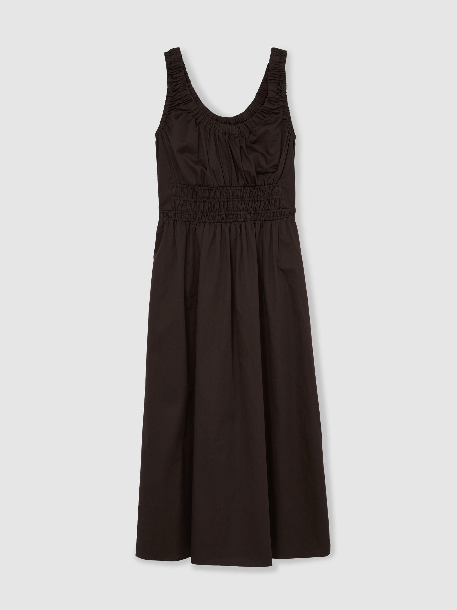 Cotton Craft-Stitch Shirred Midi Dress in Brown Product Image