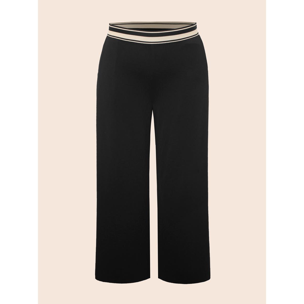 Plus Size Mid Rise Contrast Elastic Waist Pants Women Black Casual Mid Rise Everyday Pants BloomChic 18-20/2X Product Image