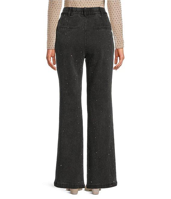 Skies Are Blue Denim Rhinestone High Rise Wide Leg Jeans Product Image