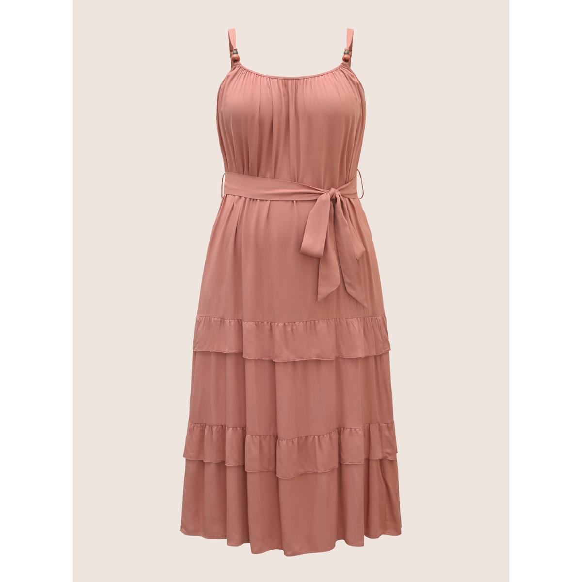 Plus Size Solid Ruffle Layered Hem Cami Dress DustyPink Women Resort Gathered Non Sleeveless Curvy BloomChic 30/6X Product Image