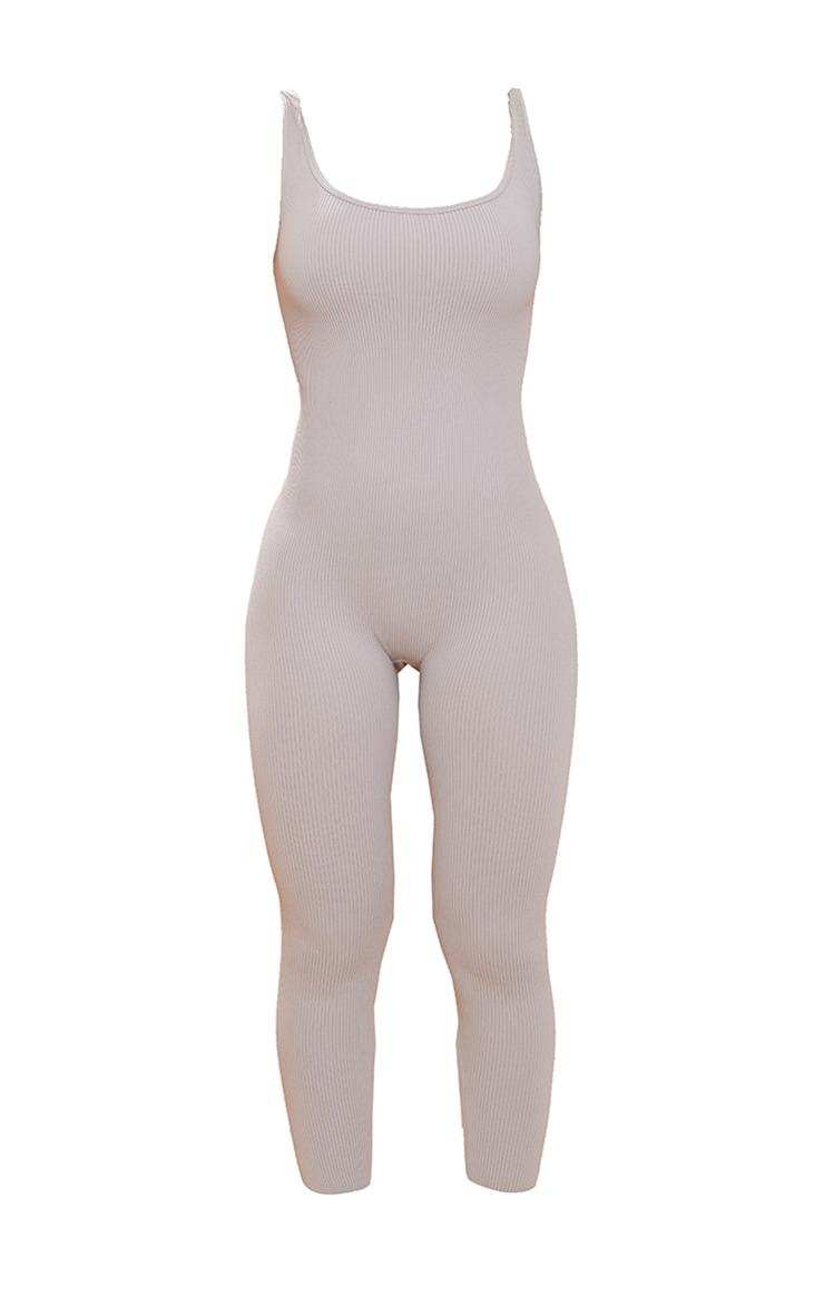 Silver Structured Snatched Ribbed Scoop Neck Jumpsuit Product Image