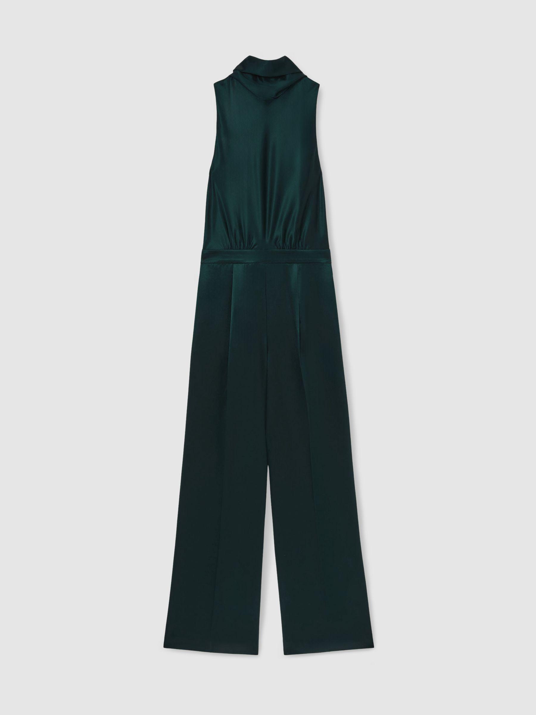 Satin Cape-Sash Jumpsuit in Teal Green Product Image