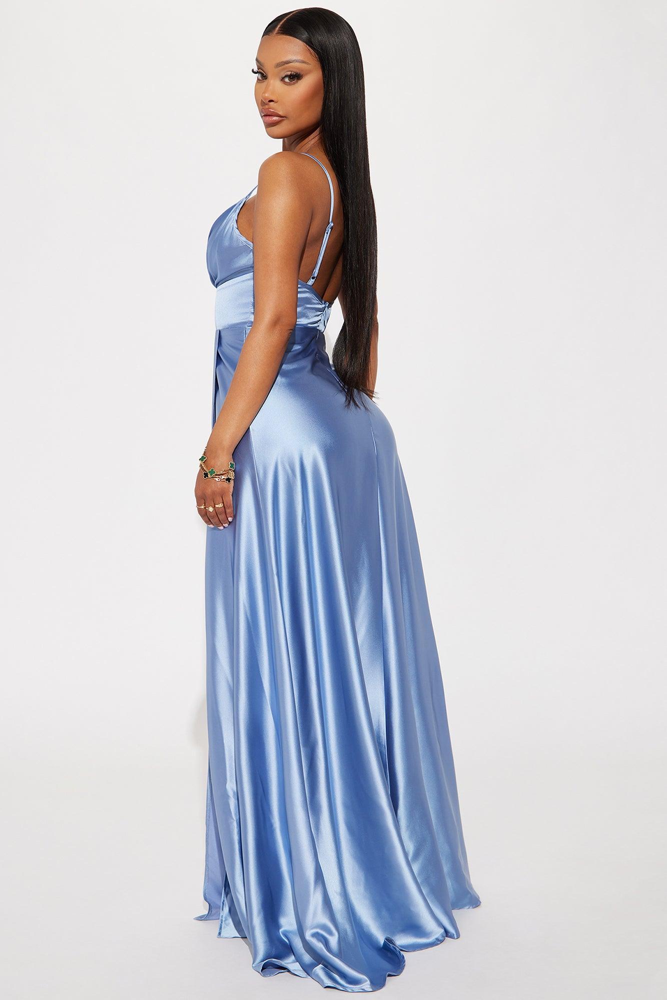 Ashlynn Satin Gown - Dusty Blue Product Image