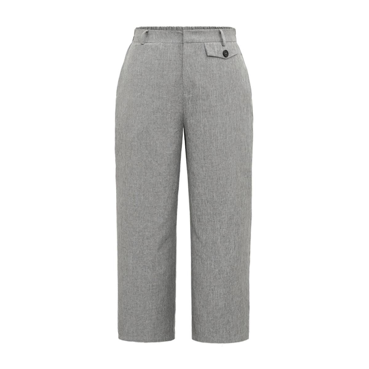 Plus Size Heather Flap Detail Elastic Waist Wide Leg Pants Women DarkGray Office Wide Leg High Rise Work Pants BloomChic 22-24/3X Product Image