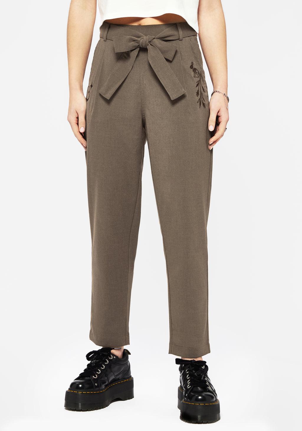 Hester Embroidered Tapered Trousers - Brown Product Image