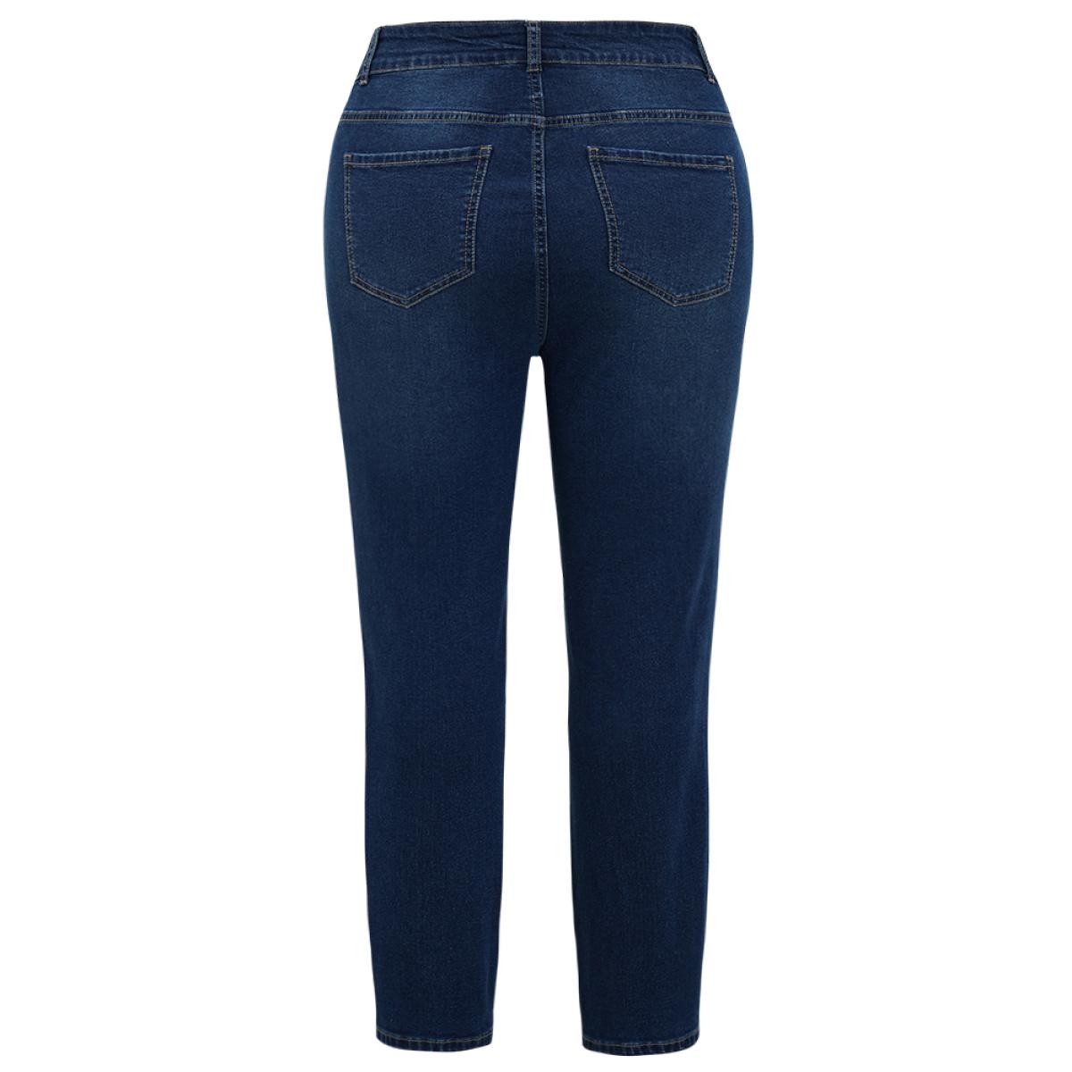 Plus Size Very Stretchy High Rise Medium Wash Star Embroidery Jeans Women Blue Casual Star and moon Embroidered High stretch Jeans BloomChic 12/L Product Image