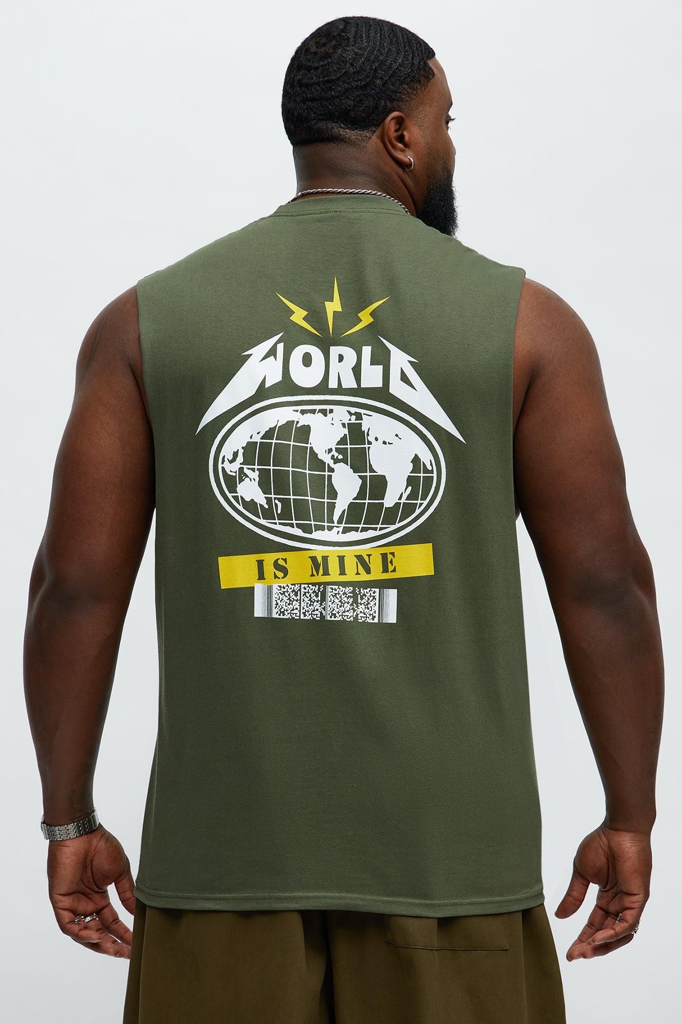 World Is Mine Muscle Tee - Military Green Male Product Image