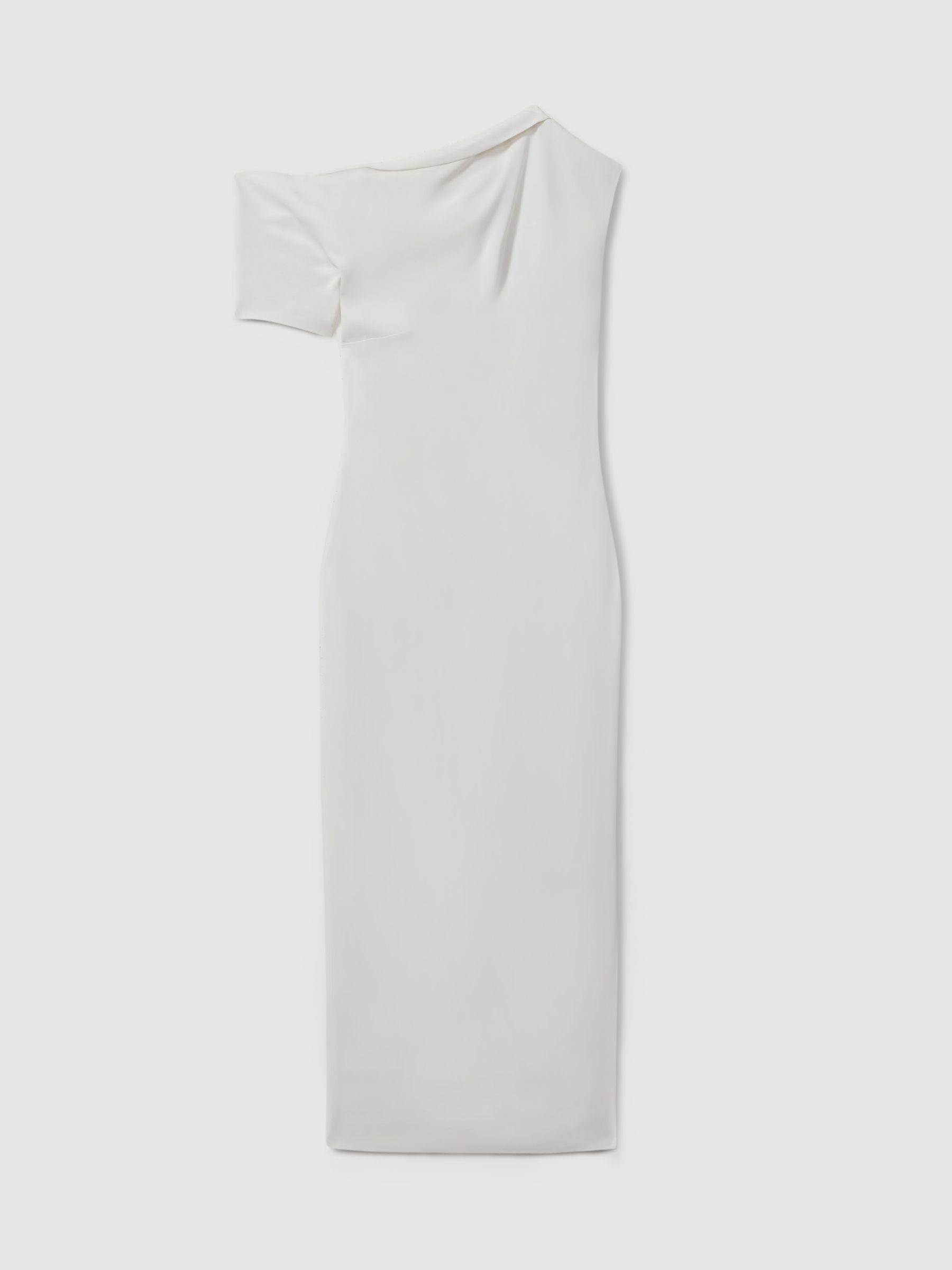 Draped Bodycon Midi Dress in Ivory Product Image