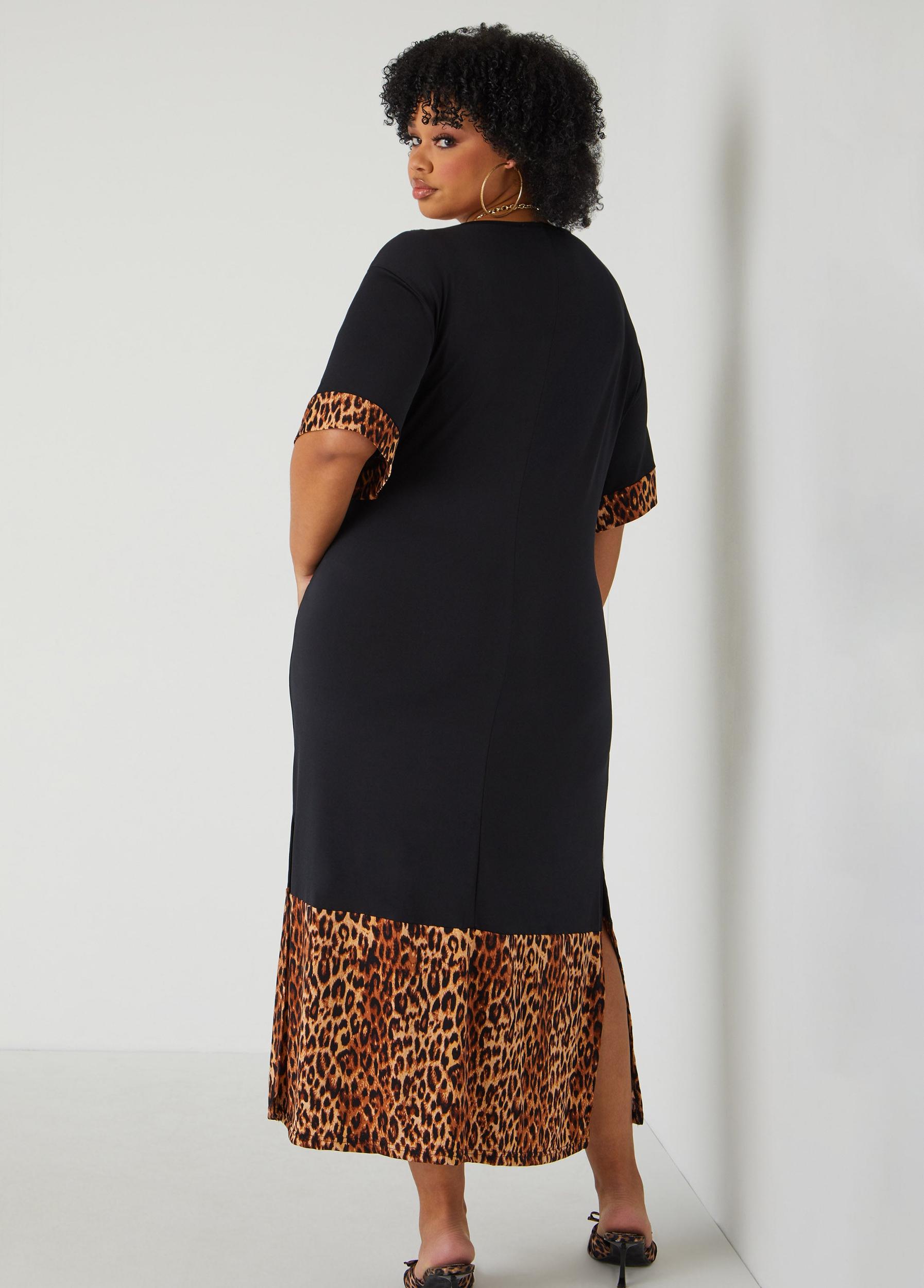 Leopard Paneled T Shirt Dress Product Image