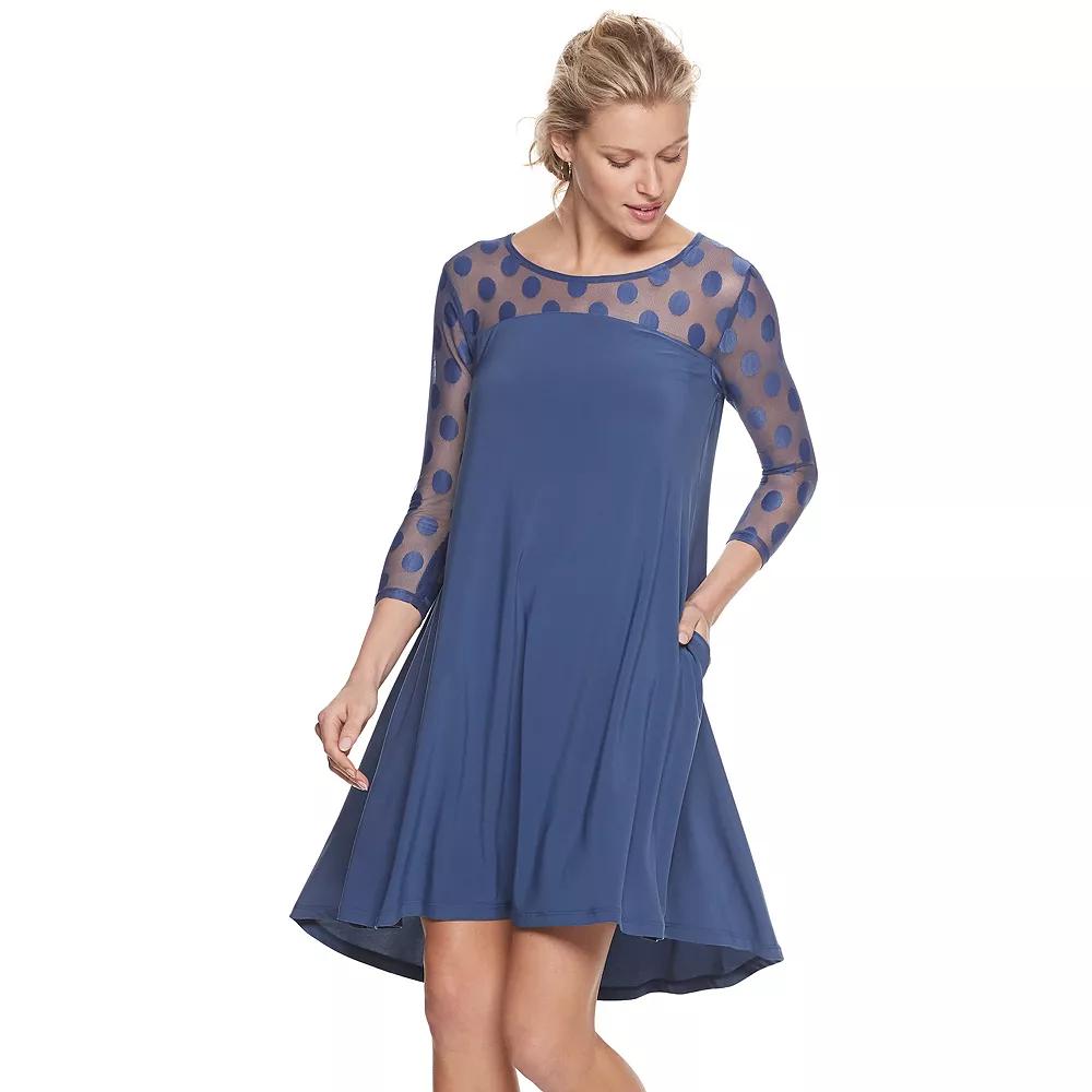 Women's Nina Leonard Sheer Polka-Dot High-Low Dress,  Product Image