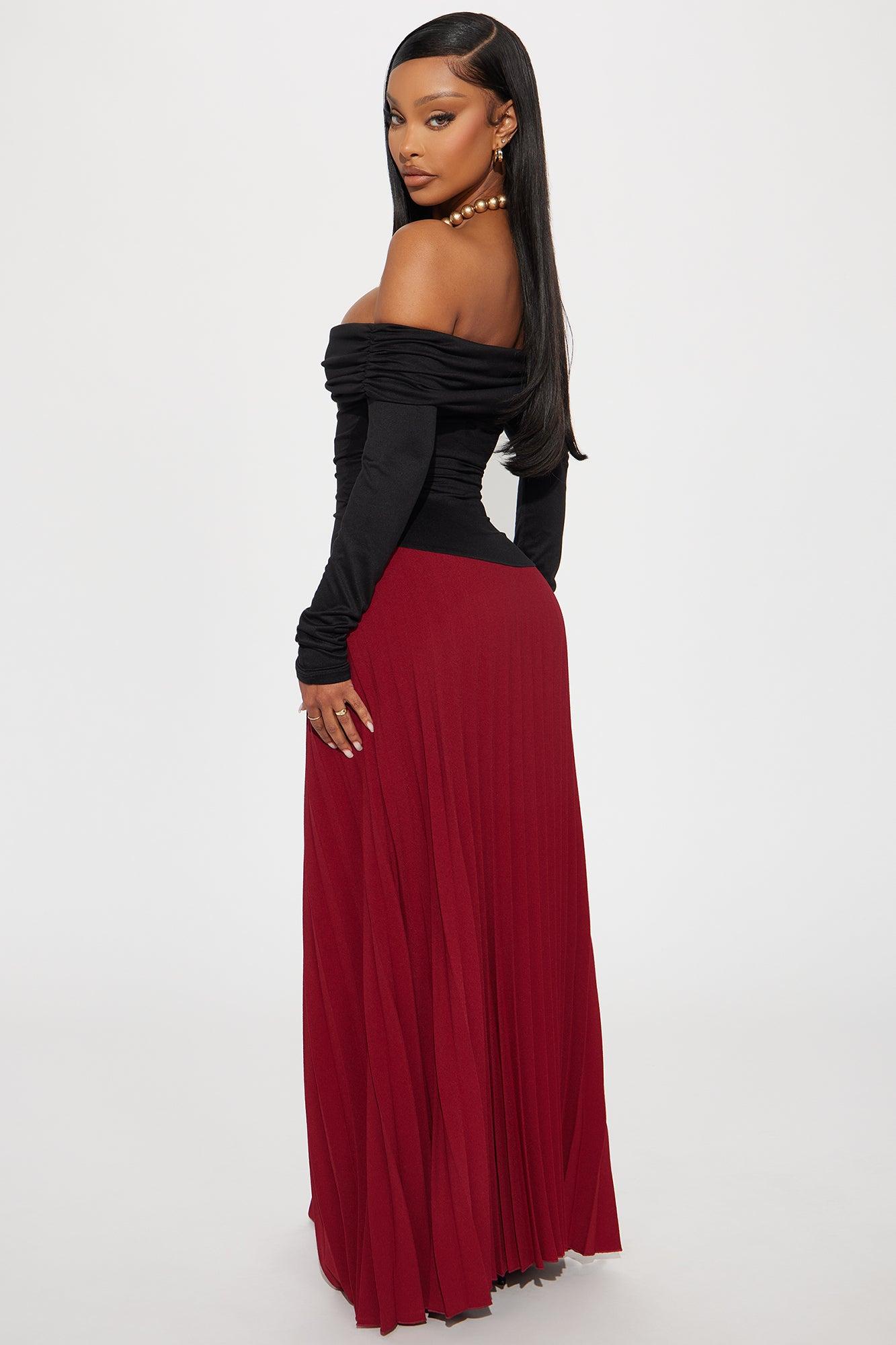 Claire Pleated Maxi Dress - Wine/combo Product Image