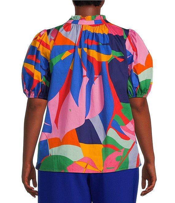 Sugarlips Plus Tropical Floral/Abstract Print Short Puff Sleeve Blouse Product Image