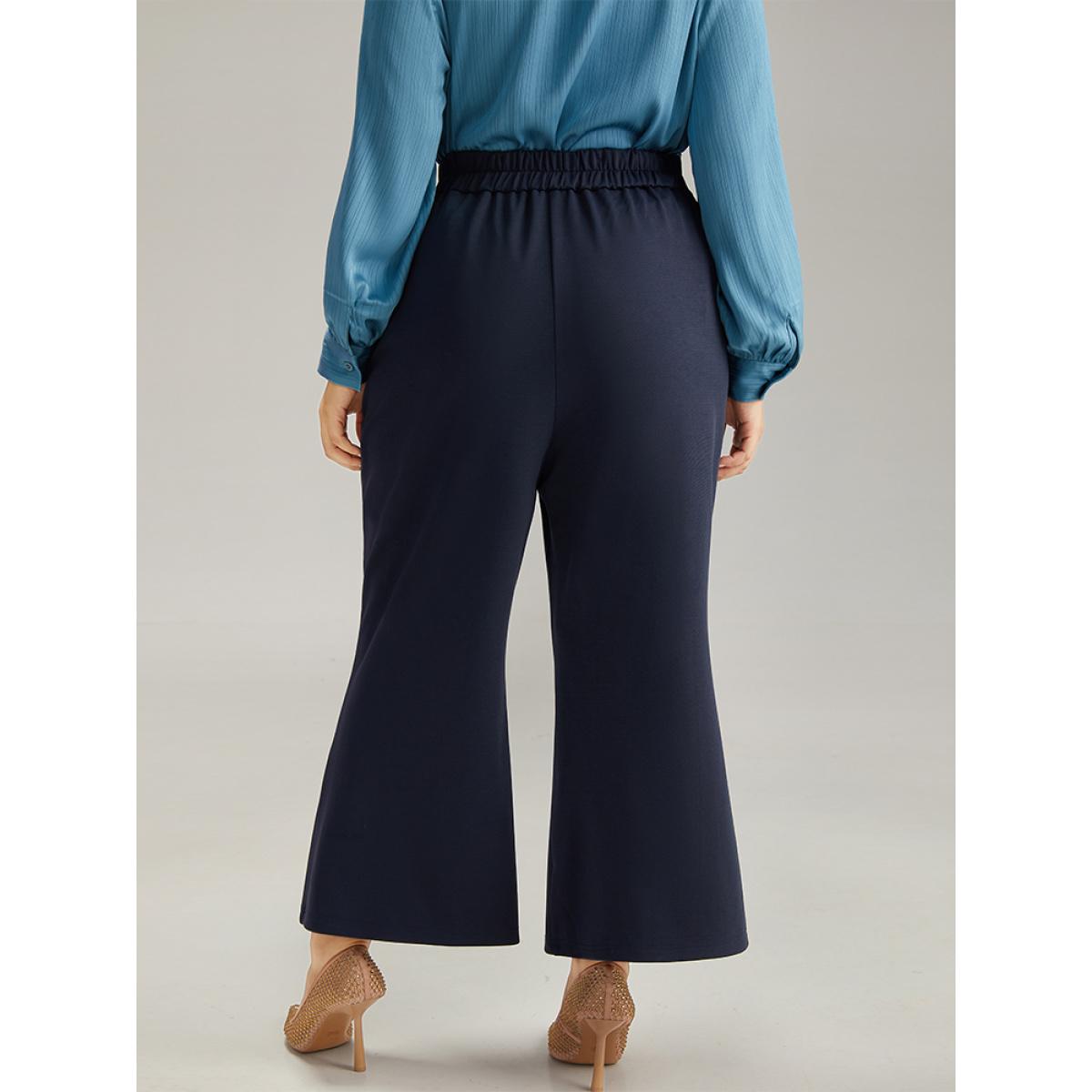 Plus Size Solid Metal Detail Pocket Flare Leg Pants Women Midnight Office Flare Leg High Rise Office Pants BloomChic 18-20/2X Product Image
