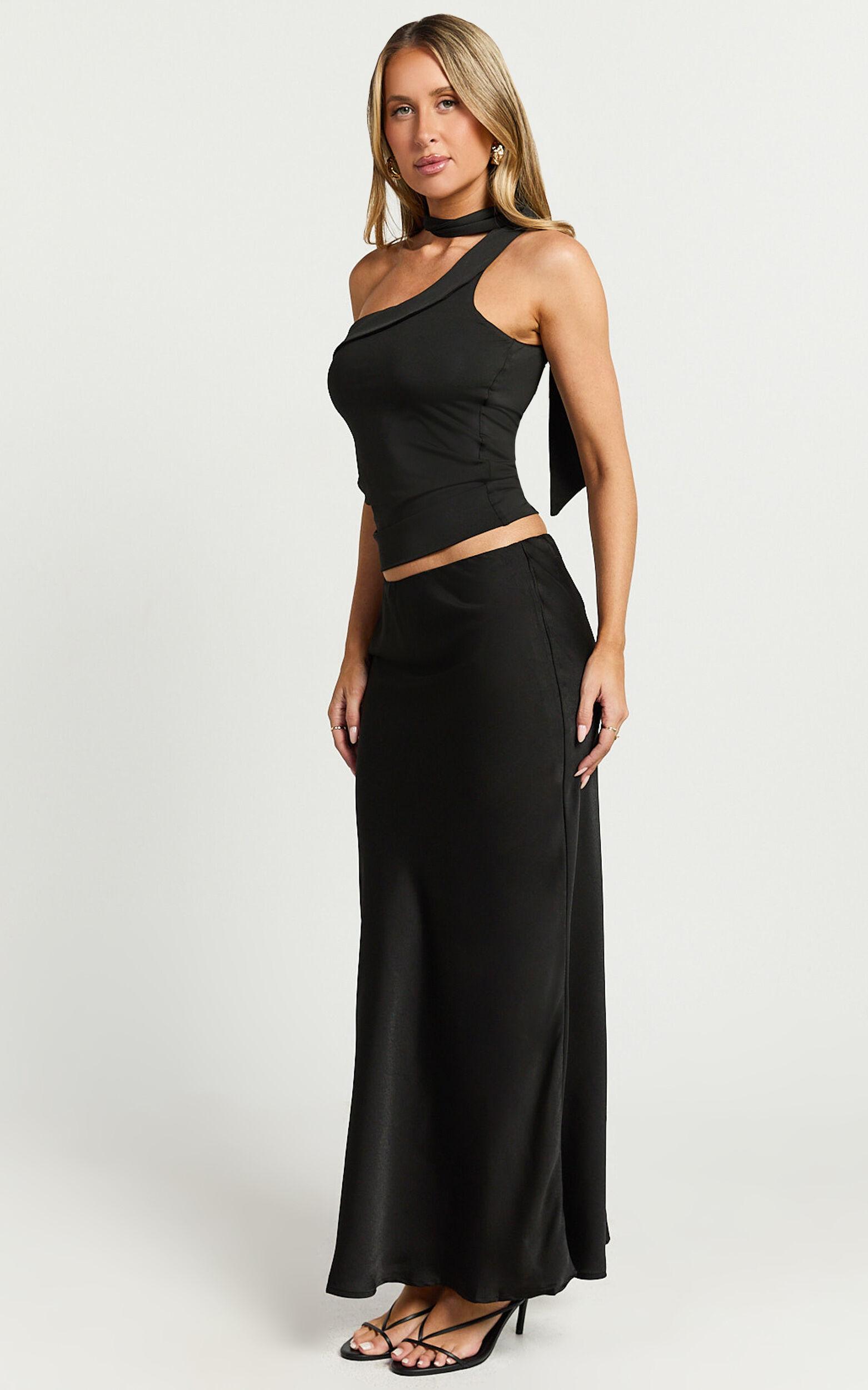Augustine Maxi Skirt - Low Waisted Bias Cut Skirt in Black Product Image