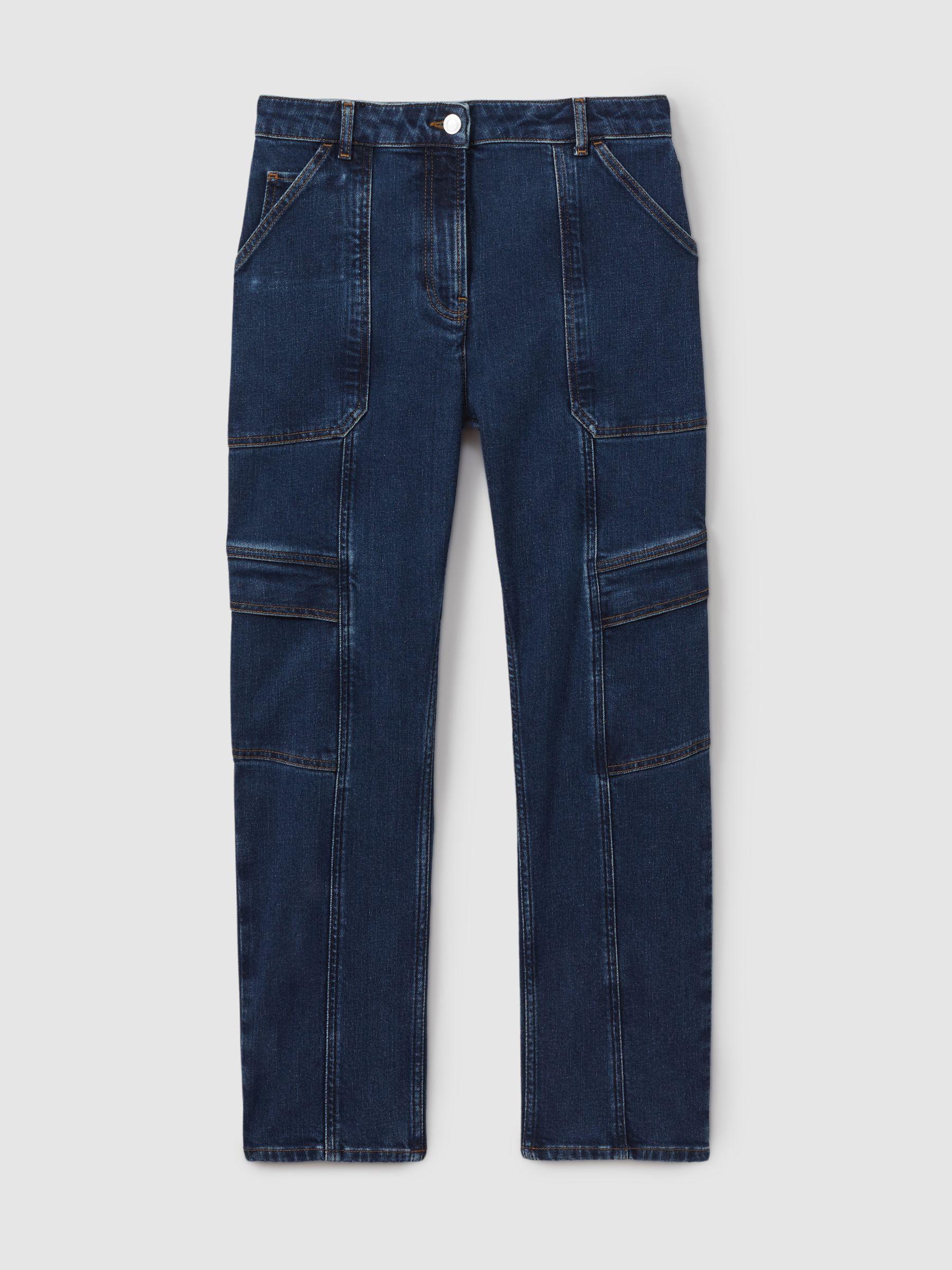 Garment Dyed Utility Tapered Jeans in Dark Blue Product Image