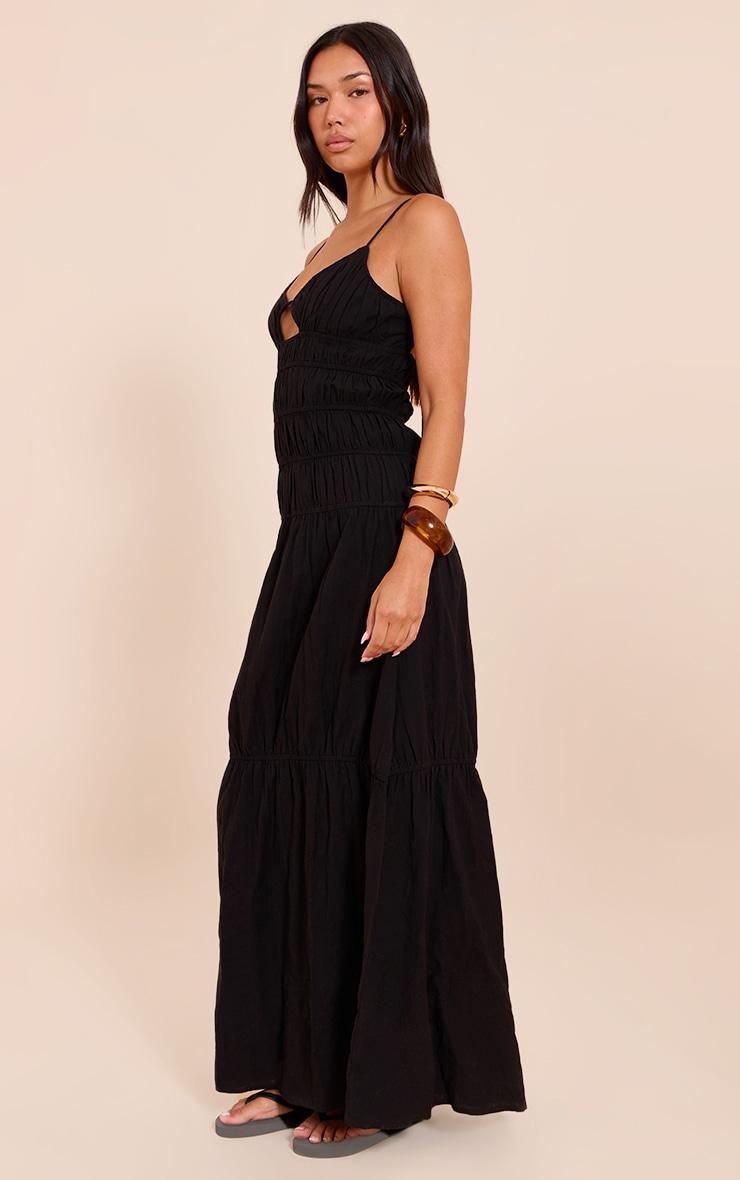  Black Ruched Cut Out Maxi Dress Product Image