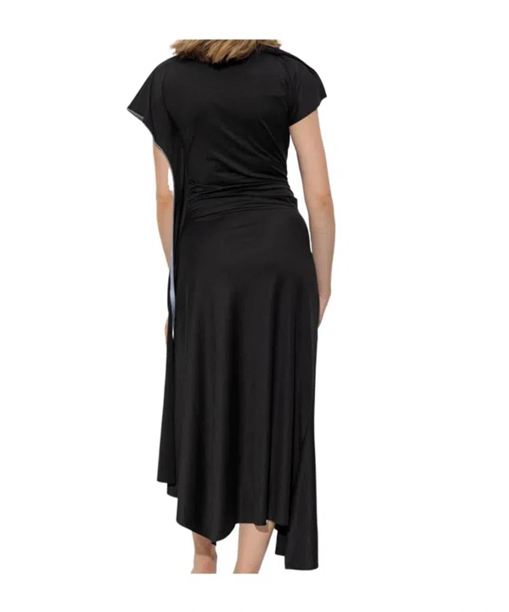 VICTORIA BECKHAM Asymmetrically Draped Black Midi Dress With Soft Ruching Product Image