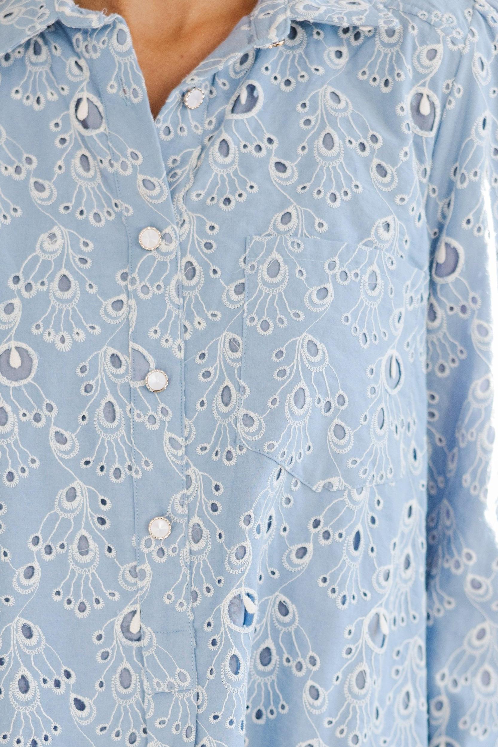 Share Your Story Light Blue Eyelet Shirt Dress Female Product Image