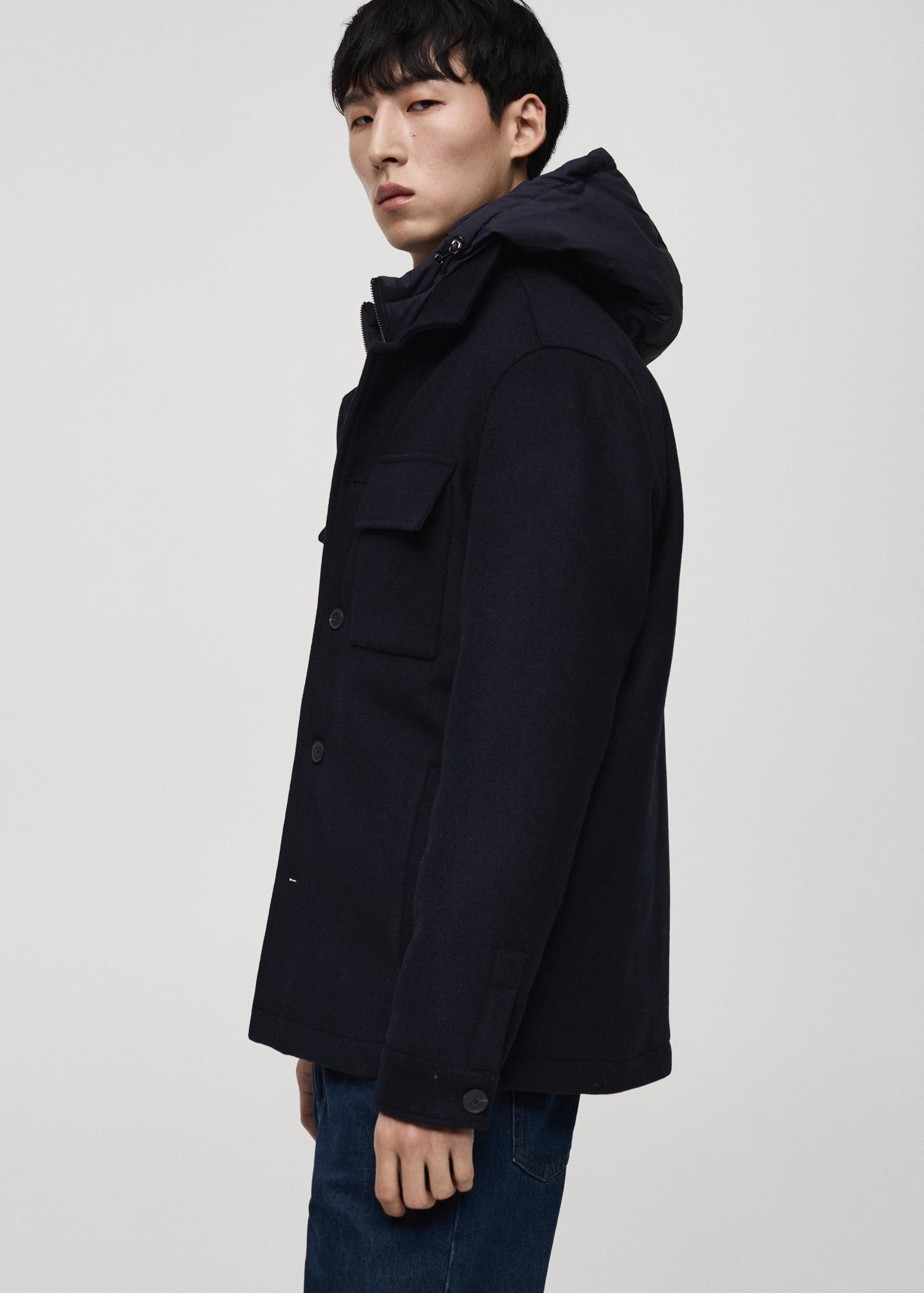 Wool blend coat with detachable hood - Men | MANGO USA Product Image