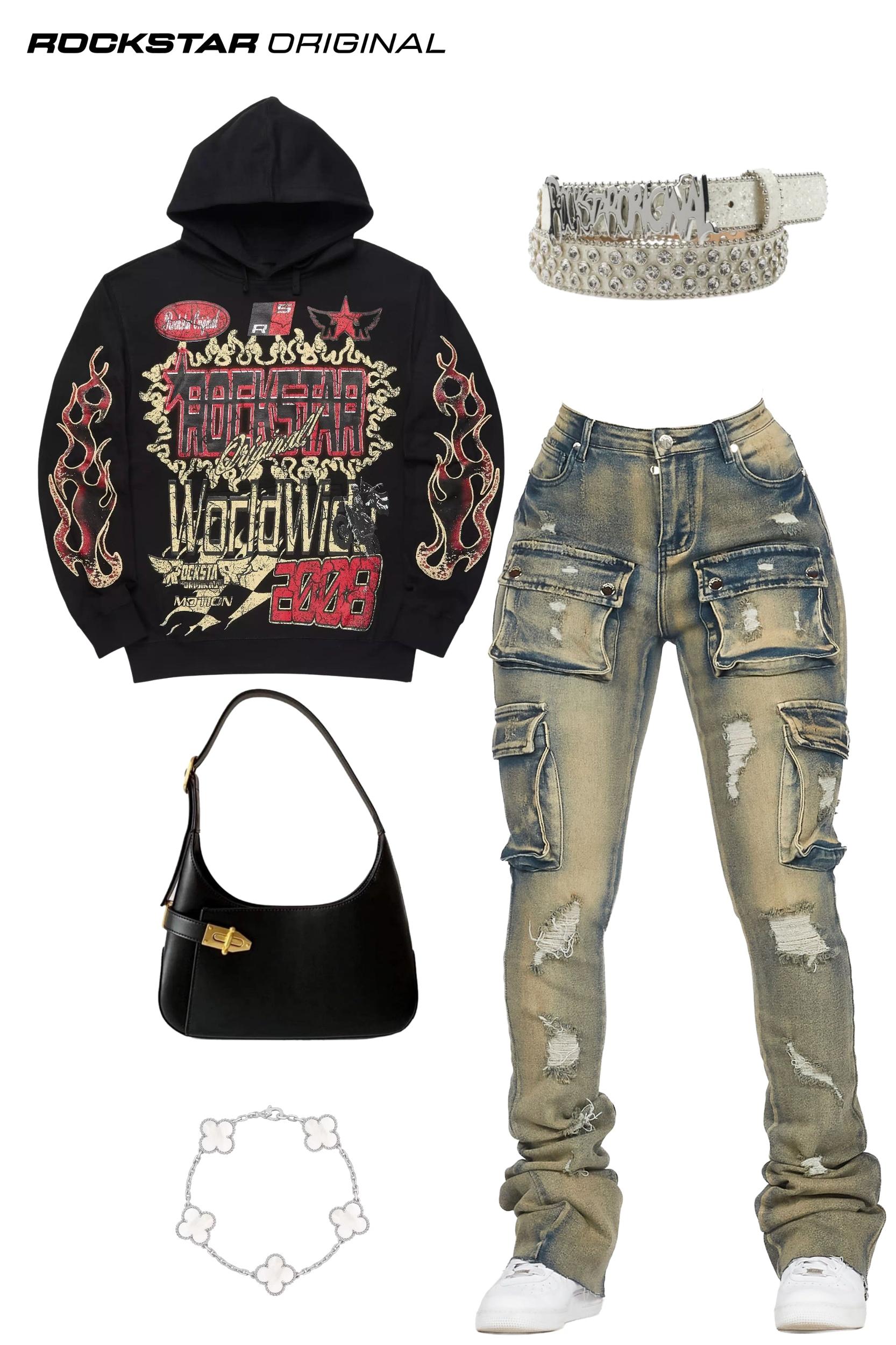 Noor Tinted Dark Wash Cargo Super Stacked Jean Female Product Image