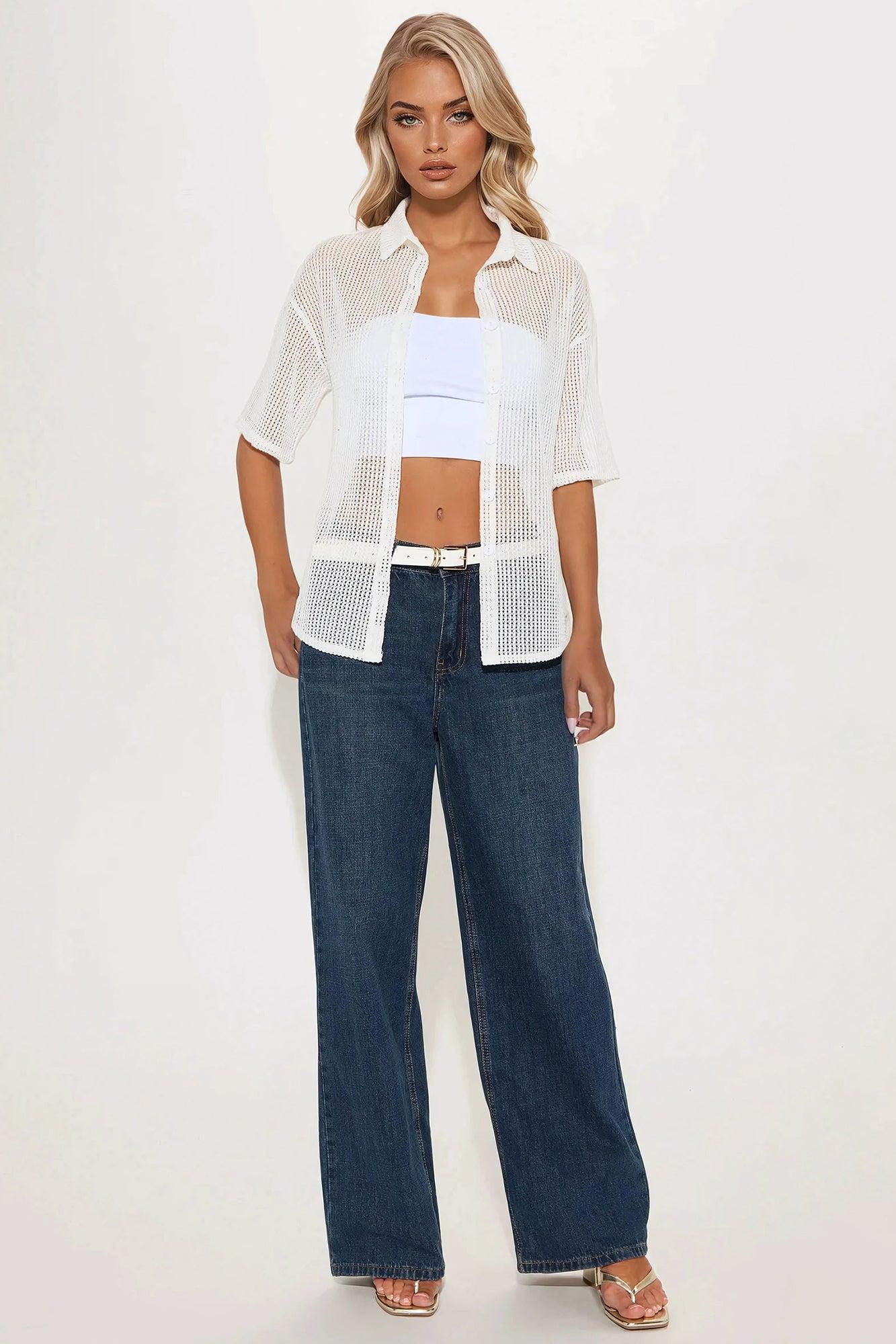 Bring The Sunshine Crochet Shirt - White Product Image