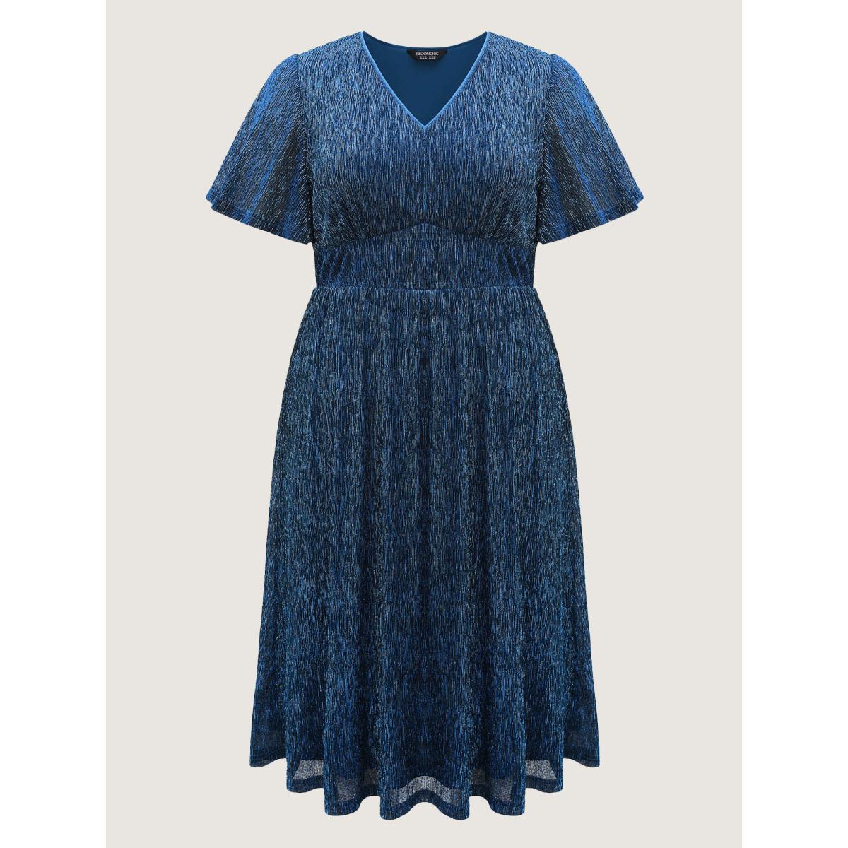 Plus Size Shimmery Silk Cinched-Waist Midi Dress Cerulean Women Non Short sleeve Curvy BloomChic 18-20/2X Product Image