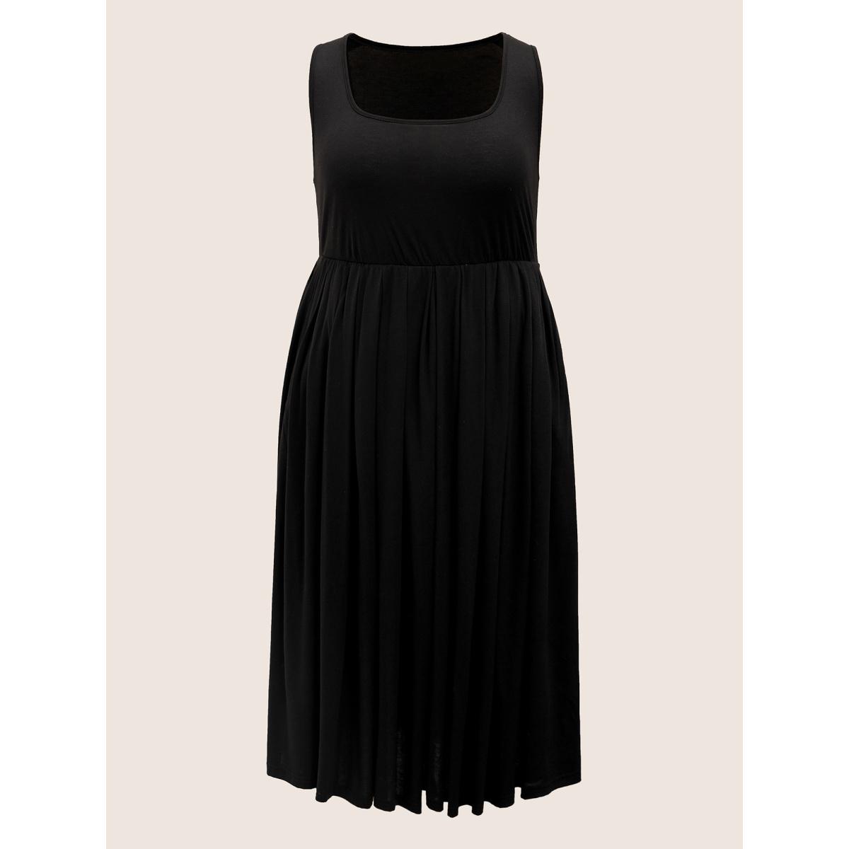 Plus Size Supersoft Essentials Solid Gathered Tank Dress Navy Women Basics Non U-neck Sleeveless Curvy Midi Dress BloomChic 10/M Product Image