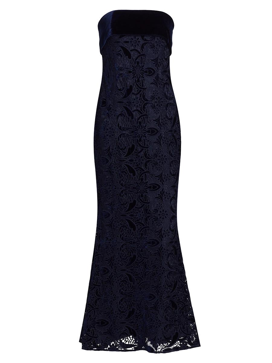 Womens Velvet Lace Strapless Gown Product Image