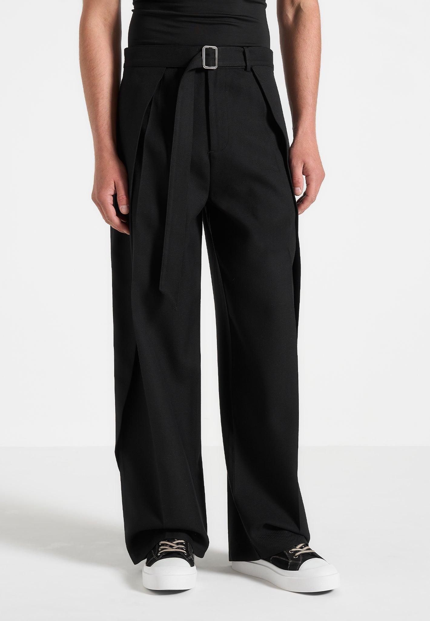 Charles - Wide Fit Wrap Leg Tailored Trousers - Black Male Product Image