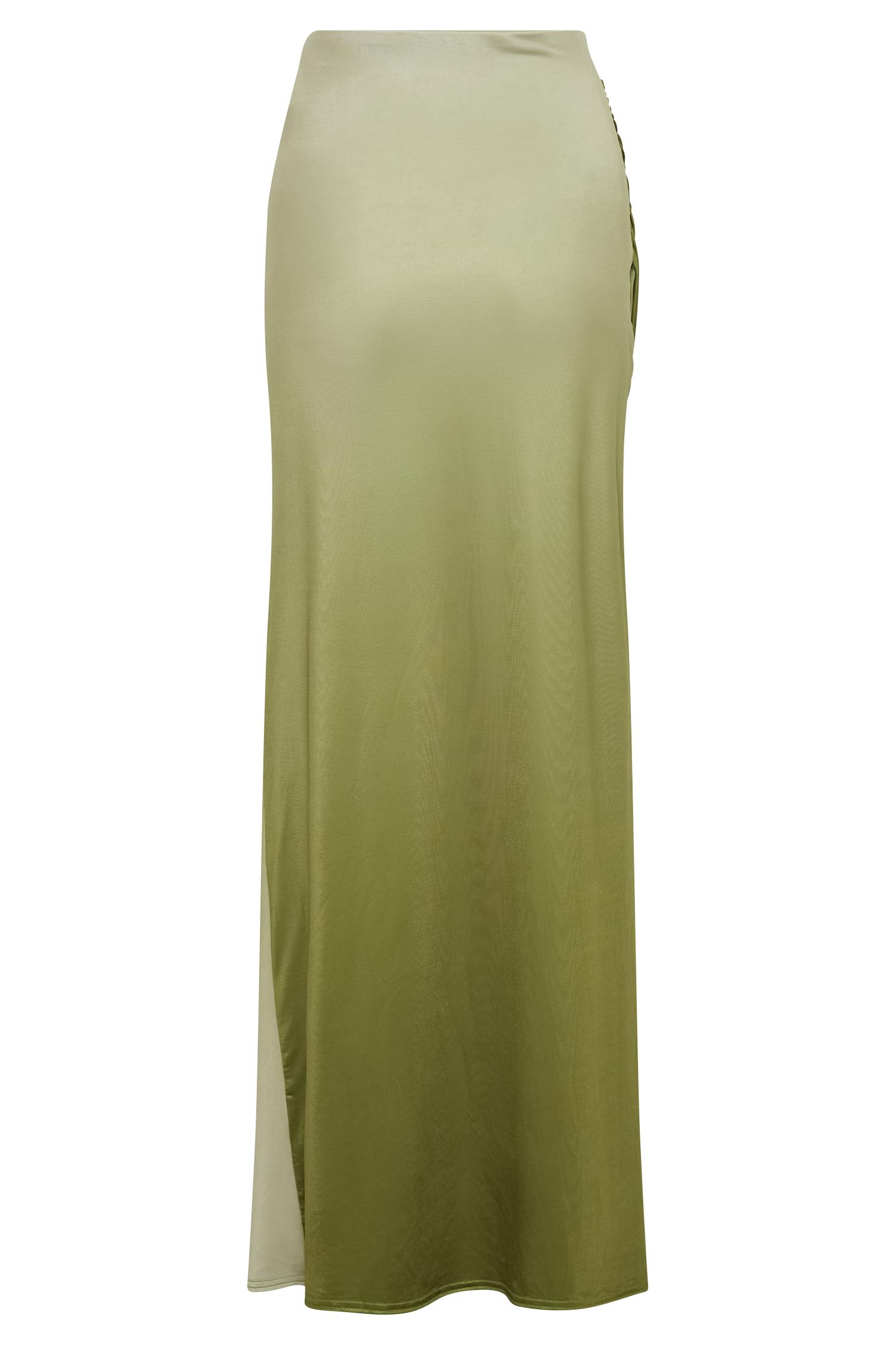 Bronwyn Slinky Ruched Maxi Skirt With Split - Ombre Vintage Olive Product Image