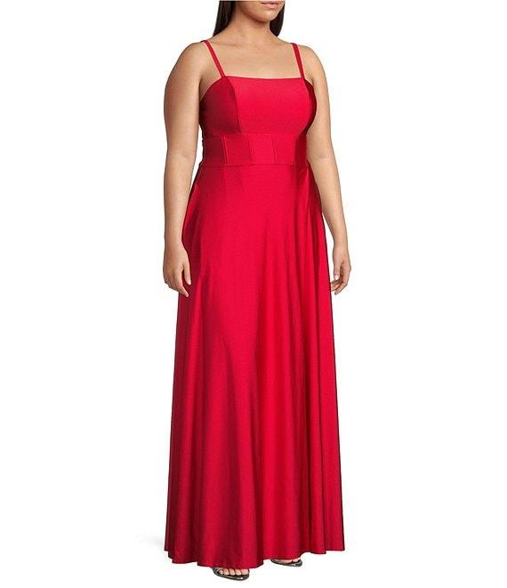 City Vibe Plus Square Neck Spaghetti Strap Side Slit Dress Product Image