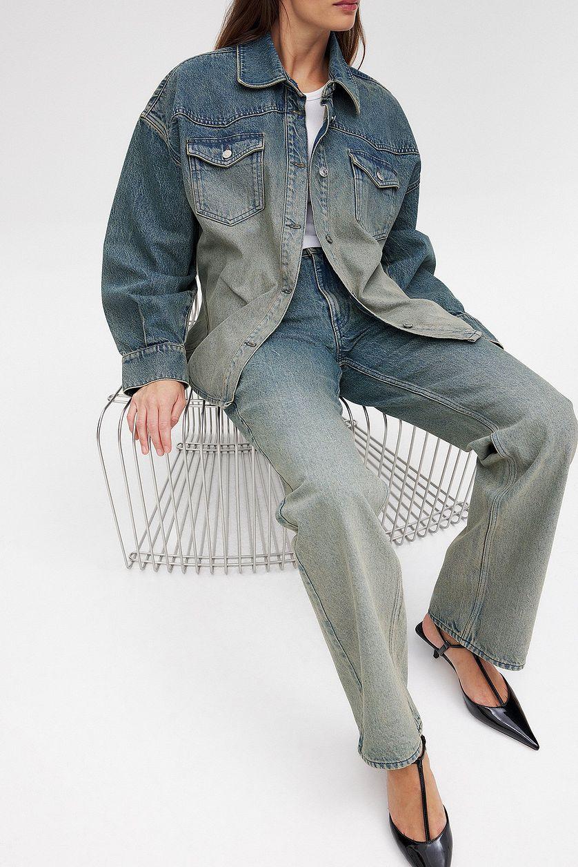 Wide Mid Waist Washed Out Denim Product Image
