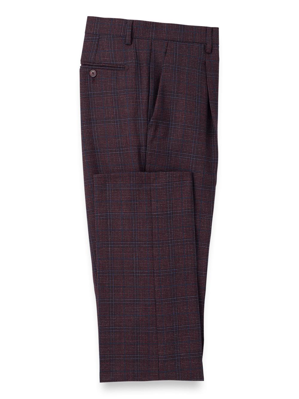 Wool Plaid Single Pleat Suit Pants - Wine Product Image