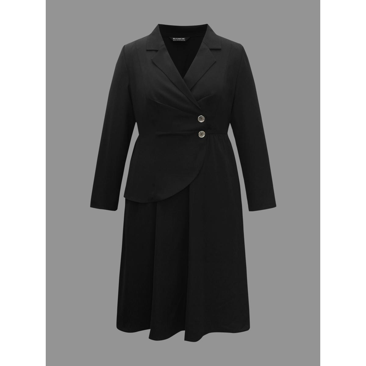 Plus Size Suit Collar Metal Detail Midi Dress Black Women At the Office Overlapping Suit Collar Long Sleeve Curvy BloomChic 28/5X Product Image