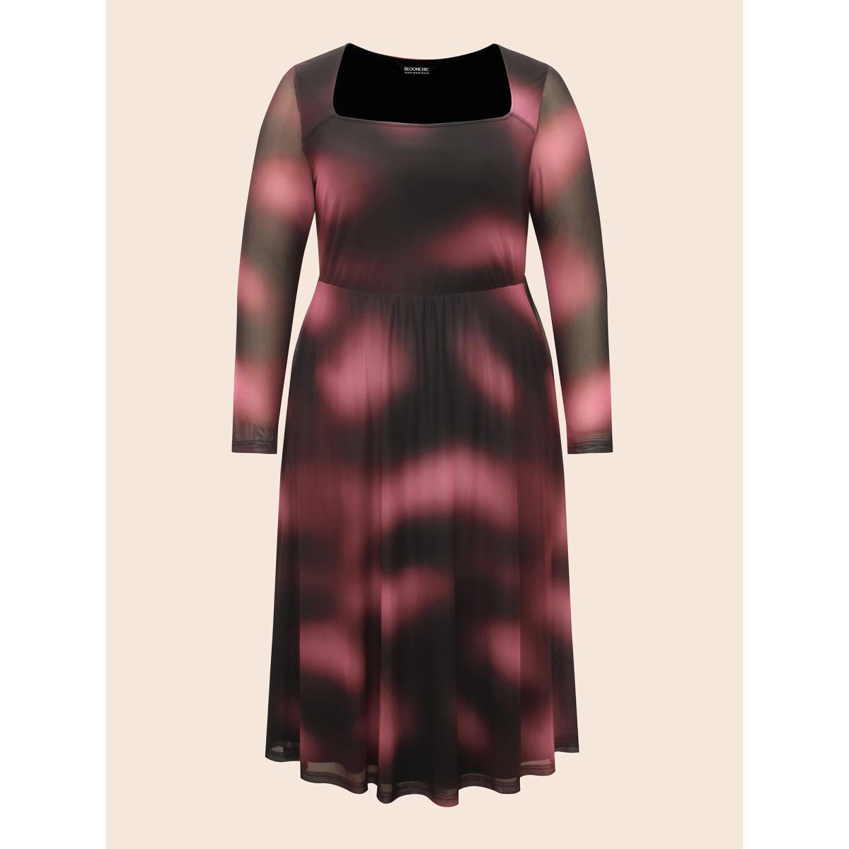Plus Size Square Neck Gradient Dyeing Mesh Dress Eggplant Women Cocktail Texture Party Curvy Bloomchic 14-16/1X Product Image