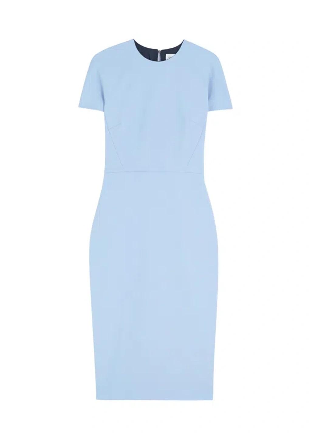 VICTORIA BECKHAM Crepe Dress Crew Neck Fitted Silhouette In Blue Product Image