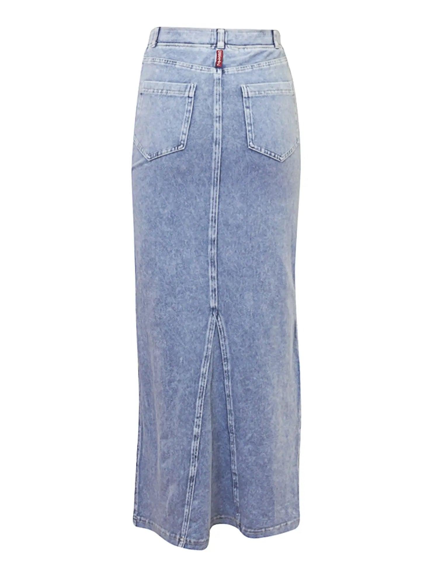 Hard Tail Long Denim Closed Slit Skirt (Style WJ-114) Product Image