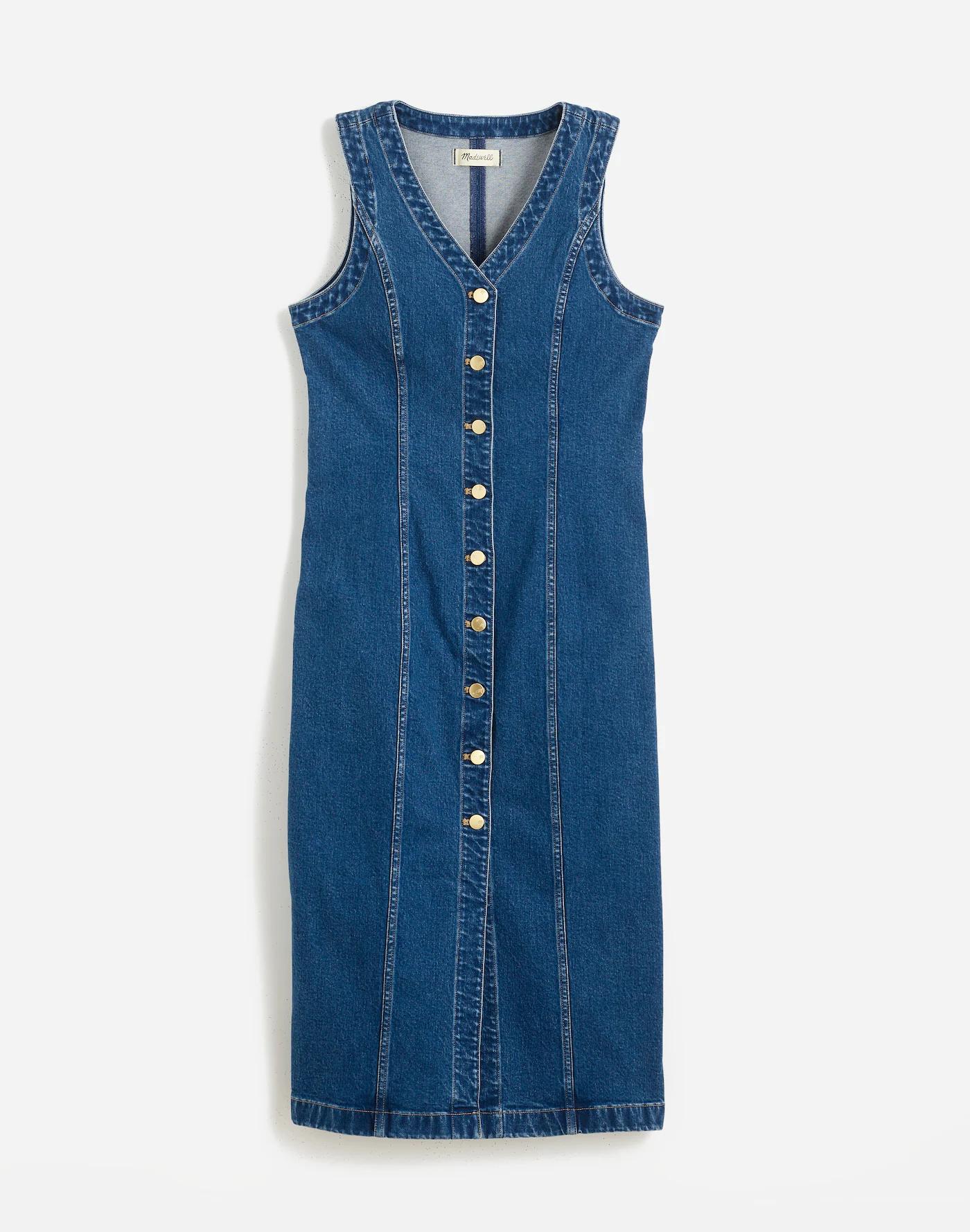 Denim V-Neck Midi Dress Product Image