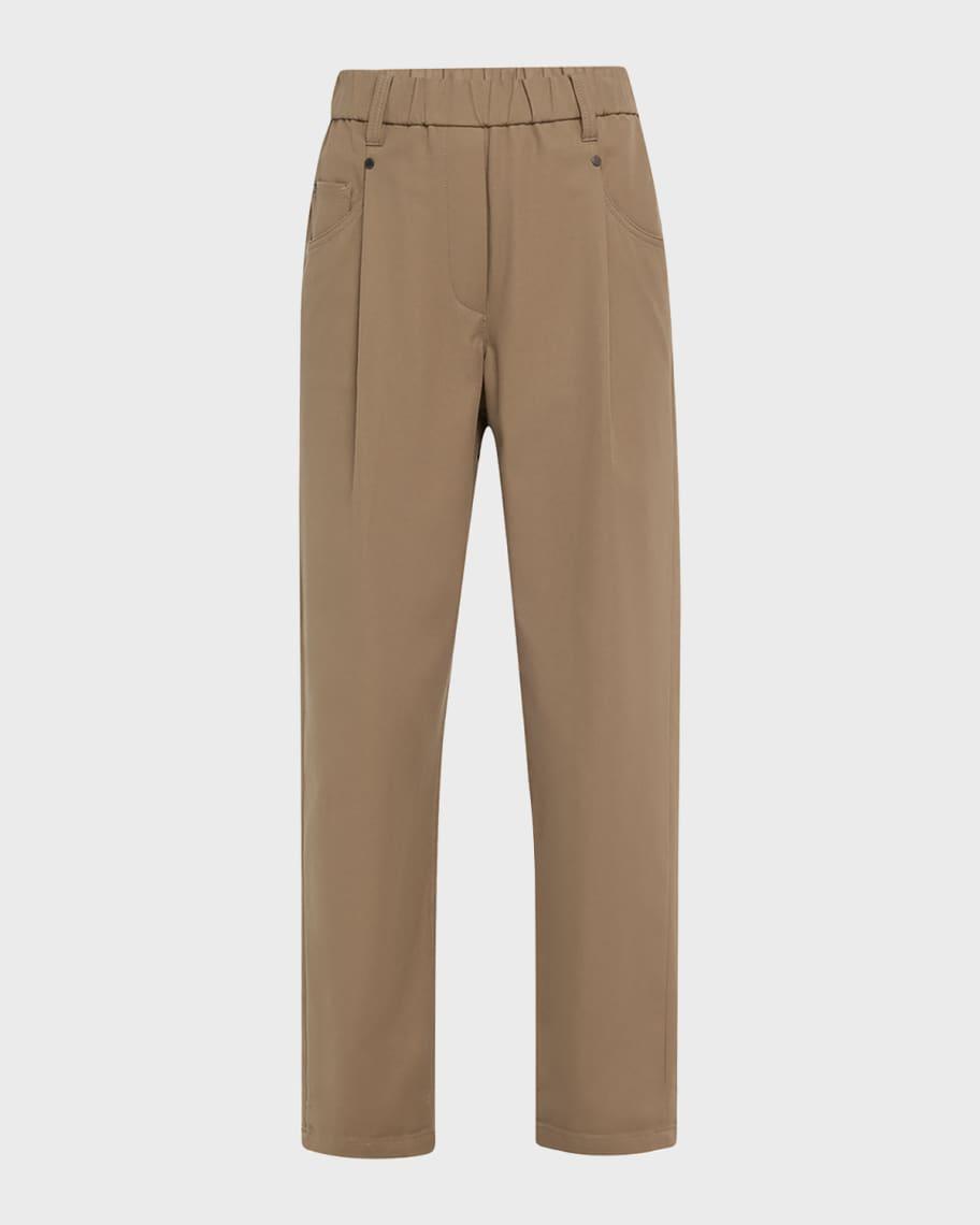Cotton Twill Straight-Leg Ankle Pull-On Pants Product Image