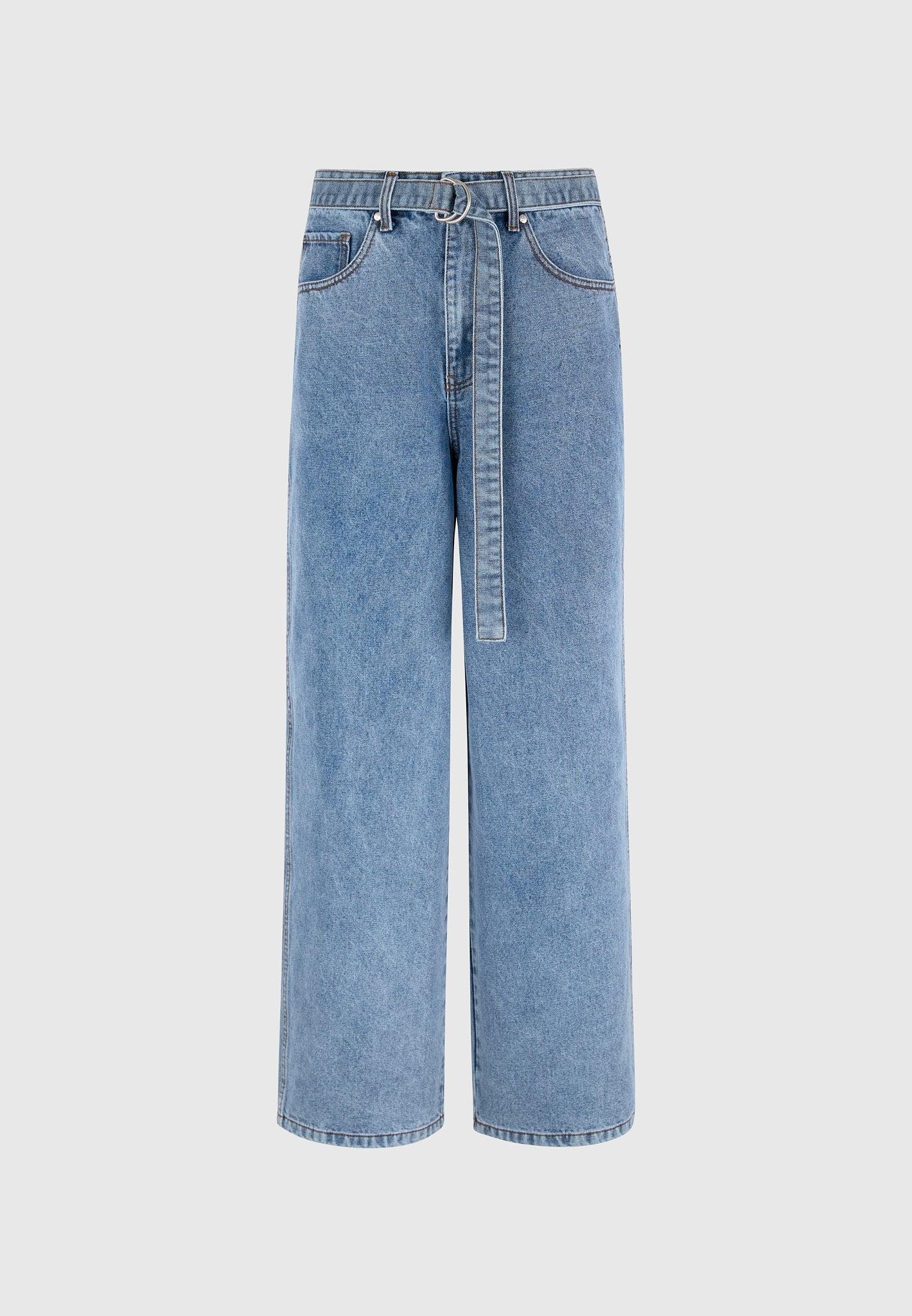 Adam - Wide Leg Belted Jeans - Blue Wash Male Product Image